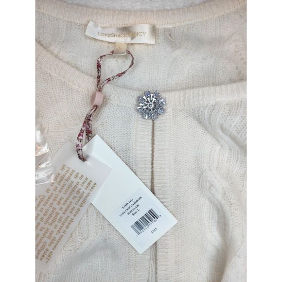 NWT LoveshackFancy Elba Crop Lightweight Cashmere Cardigan Shrug Ivory Sz Large - Picture 6 of 10